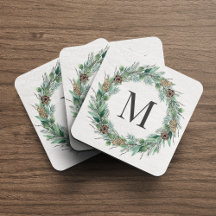 Rustic Winter Greenery Monogram initial utandning