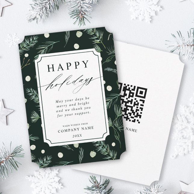 Rustic Winter Greenery QR Code Corporate Julkort (Skapare uppladdad)