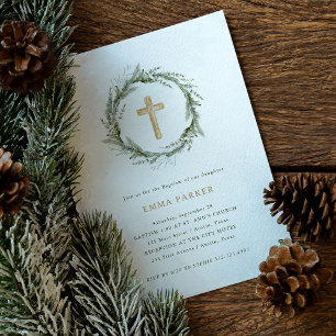 Rustic Winter Greenery   Utandning och Kor Baptism Inbjudningar