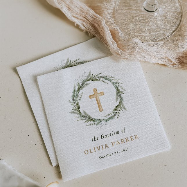 Rustic Winter Greenery | Utandning och Kor Baptism Pappersservett (Skapare uppladdad)
