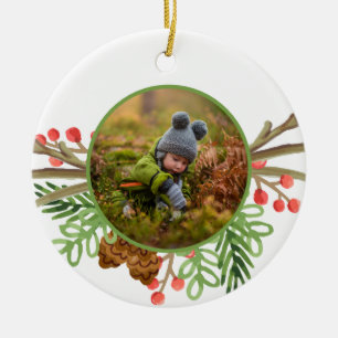 Rustic Winter Greenery Watercolor Julgransprydnad Keramik