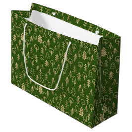 Rustic Winter Guld Patterned Grönt Large Gift Bag