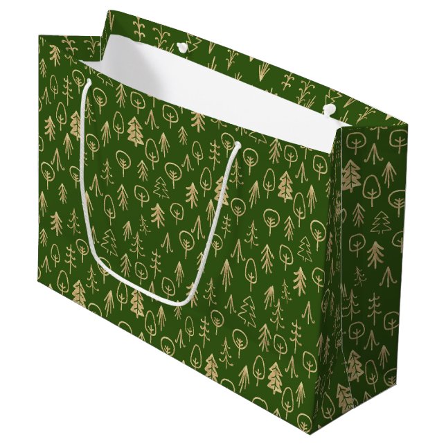 Rustic Winter Guld Patterned Grönt Large Gift Bag (Framsidan Vinklad)