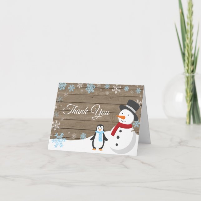 Rustic Winter-Helgdag Blue Snowflake Tack Kort (Framsida)