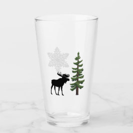 Rustic Winter Helgdag Moose Snowflake Gräs Träd Glaskopp