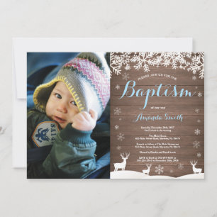 Rustic Winter Hjort Baptism Boy Foto Investigation Inbjudningar