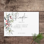 Rustic Winter Holly Berries & Snö Reception Tilläggskort<br><div class="desc">Vi presenterar vårt fantastiska mottagningskort för vintern, ett mästerverk av enkelhet och elegans. Mot en helt vit bakgrund skapar ömtåliga sprit av vattenfärgad hull och bär, som är sammanflätade med gräs och prickade med mjukt snö, en scen som på ett vackert sätt fångar årstidens anda. Den här designen inbjudningarna dina...</div>