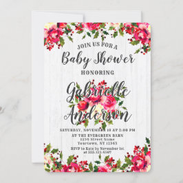 Rustic Winter Holly & Berry Baby Shower-inbjudan Inbjudningar