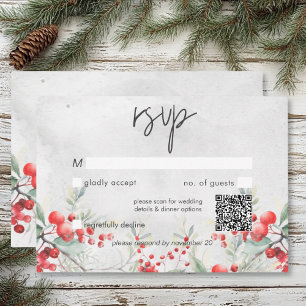 Rustic Winter Holly & Gräs Bröllop QR-kod OSA Kort