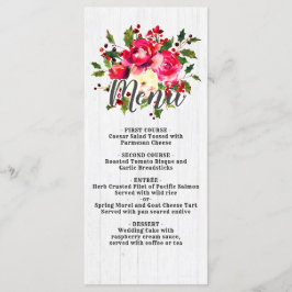 Rustic Winter Holly White Wood Bröllop Menu Meny