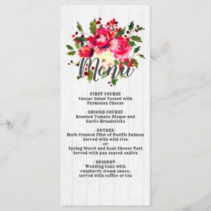Rustic Winter Holly White Wood Bröllop Menu Meny