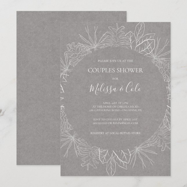 Rustic Winter | Inbjudan till Grått Par Shower (Fram/baksida)