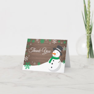Rustic Winter-jul Grönten Snögubbe Tack Kort