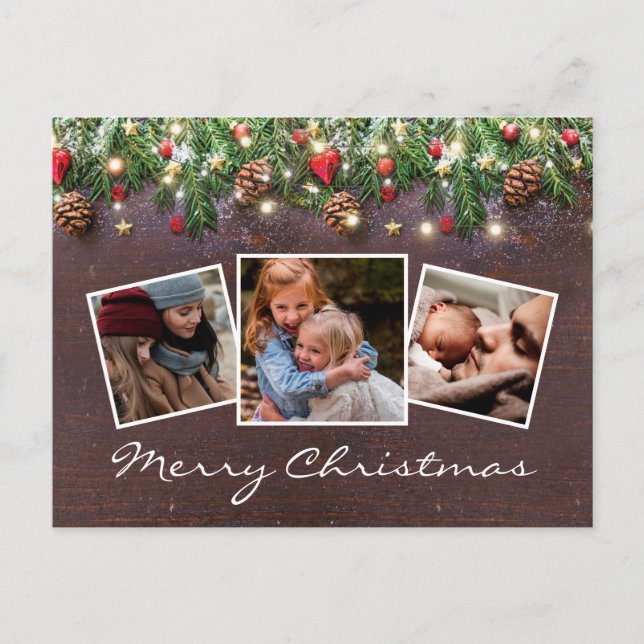 Rustic Winter-jul, Helgdag 4 Foto Meddelande Vykort (Framsida)