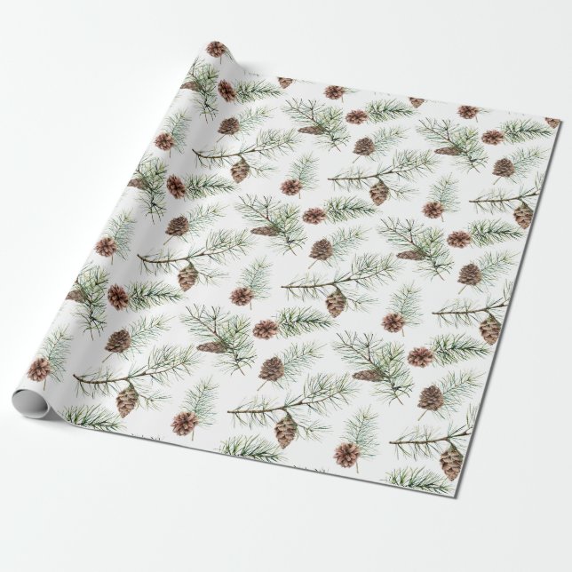 Rustic Winter-jul Pinecone Grenar Gift Presentpapper (Utrullad)