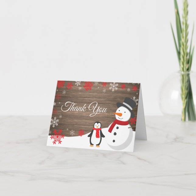 Rustic Winter-julgranen Helgdag Red Snowflake Tack Kort (Framsida)