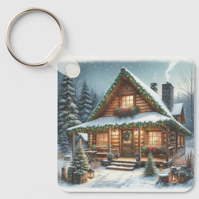 Rustic Winter/julsnöstuga Nyckelring (Framsida)