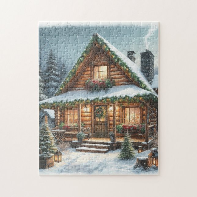 Rustic Winter/julsnöstuga Pussel (Vertikal)