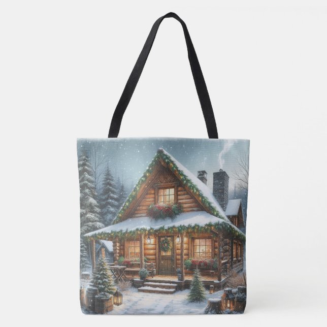 Rustic Winter/julsnöstuga Tygkasse (Framsida)