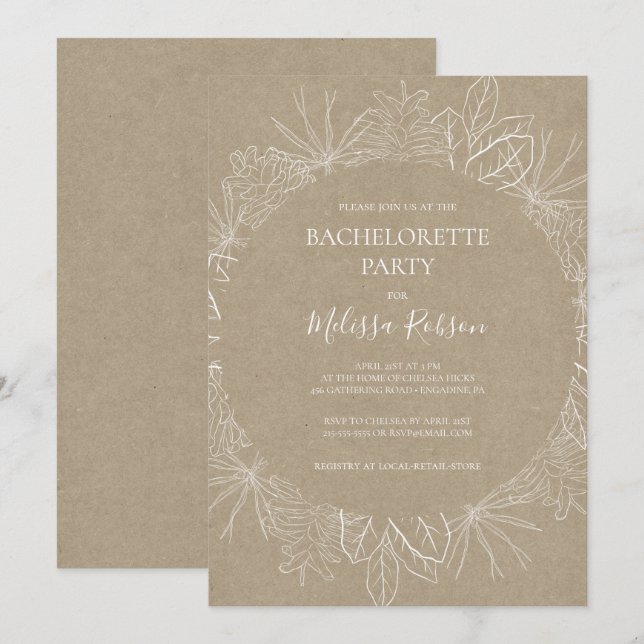 Rustic Winter | Kraft Bachelorette Party Inbjudningar (Fram/baksida)