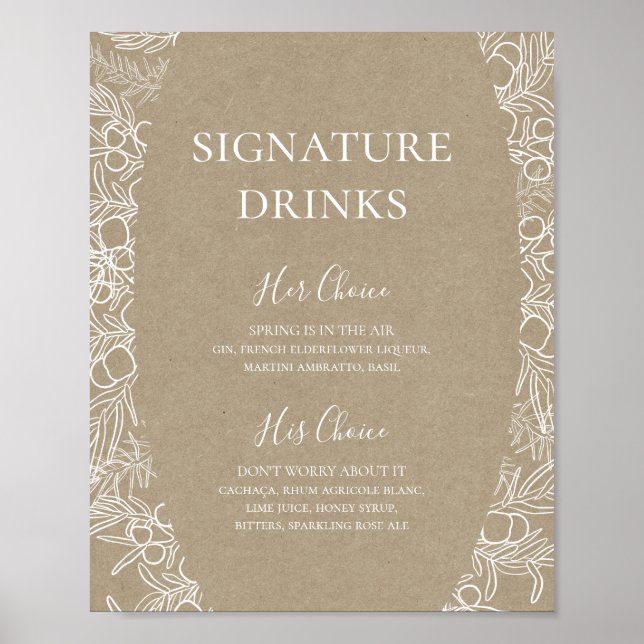 Rustic Winter | Kraft Namnteckning Drinks-tecken Poster (Framsidan)