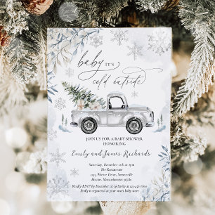 Rustic Winter Lastbil Snowflake Baby Shower Inbjudningar