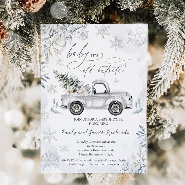 Rustic Winter Lastbil Snowflake Baby Shower Inbjudningar (Skapare uppladdad)