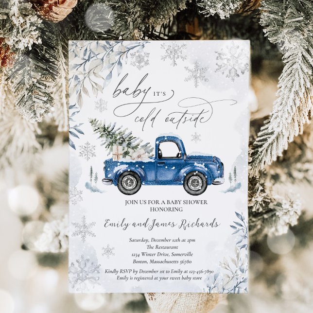 Rustic Winter Lastbil Snowflake Baby Shower Inbjudningar (Skapare uppladdad)