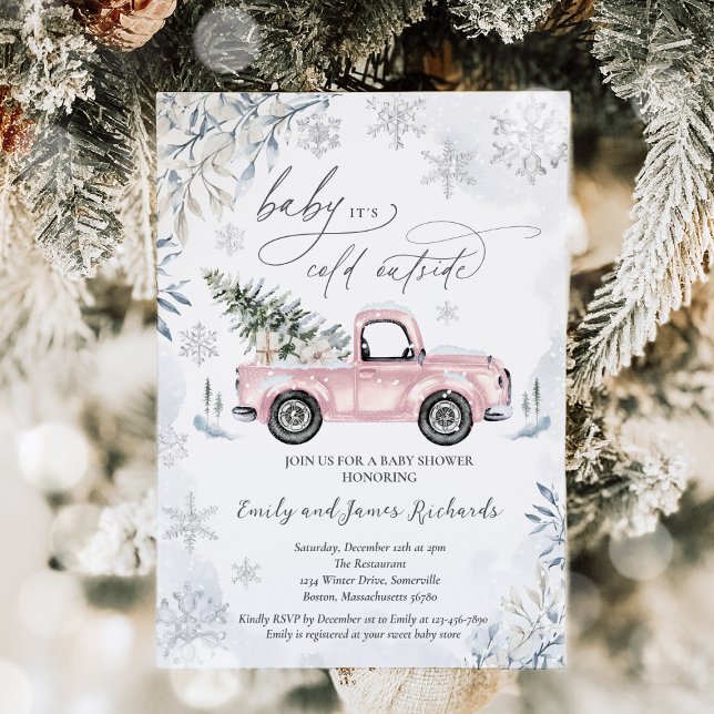 Rustic Winter Lastbil Snowflake Baby Shower Inbjudningar (Skapare uppladdad)