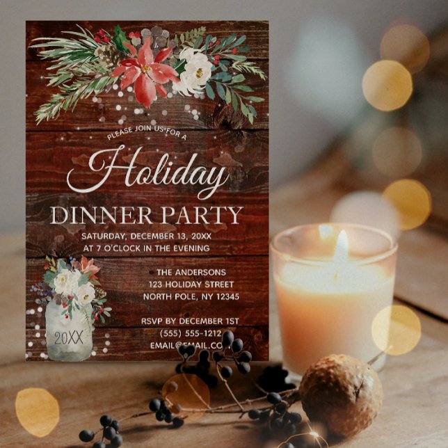 Rustic Winter Ljus Blommigt Dinner Party Inbjudningar (Skapare uppladdad)