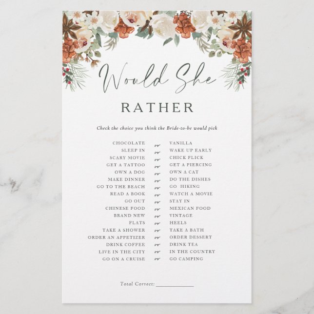 Rustic Winter Möhippa Game skulle hon hellre än he (Framsida)