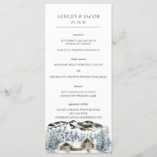 Rustic Winter Mountain Bröllop Menu Meny