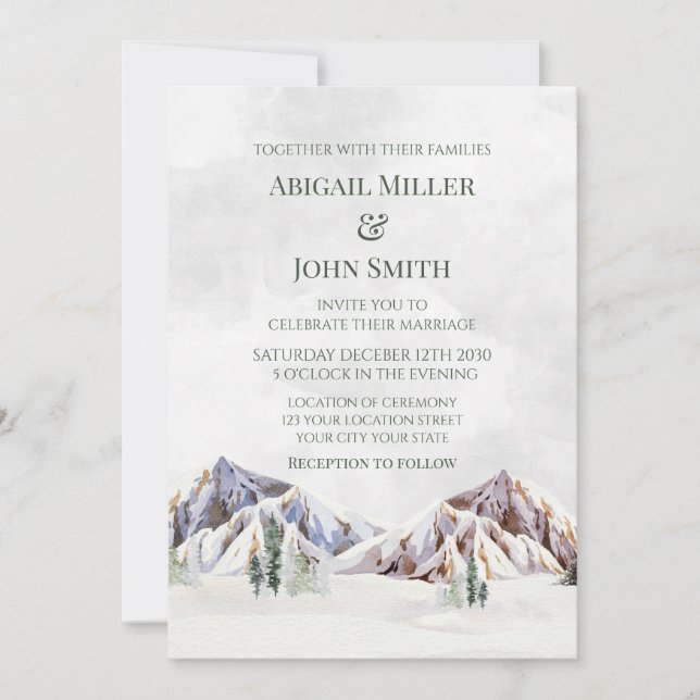 Rustic Winter Mountain Forest Wedding Invitations Inbjudningar (Framsida)