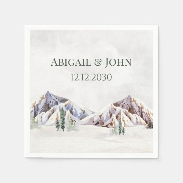 Rustic Winter Mountain Forest Wedding Napkin Pappersservett (Framsidan)