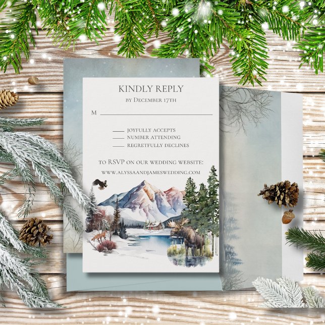 Rustic Winter Mountain Lodge OSA Reply Inbjudningar (Skapare uppladdad)