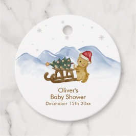 Rustic Winter Mountain Sleigh Bear Baby Shower  Gåvor Etiketter