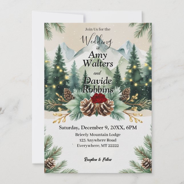 Rustic Winter Mountain Wedding bjudande Inbjudningar (Framsida)