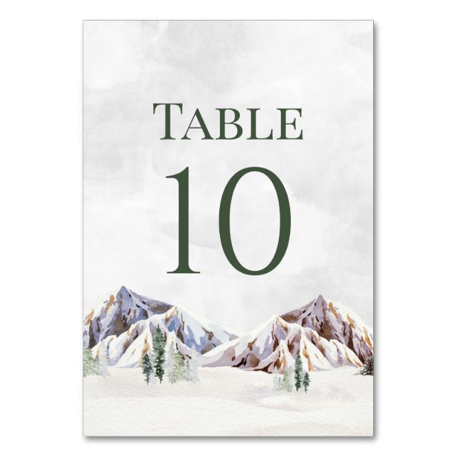 Rustic Winter Mountain Wedding Table Number Cards Bordsnummer (Framsidan)