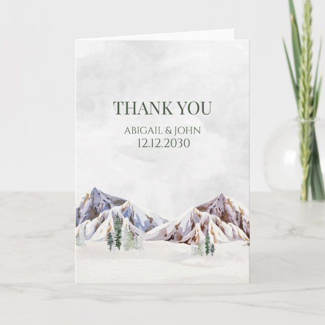 Rustic Winter Mountain Wedding Thank You Card Tack Kort (Framsida)