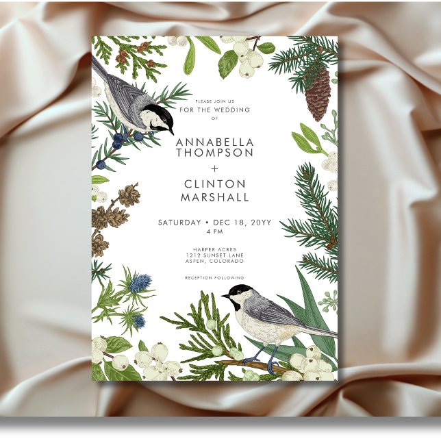 Rustic Winter Nature & Gräs Bröllop Inbjudningar (Rustic Winter Nature & Pine Wedding Invitation)
