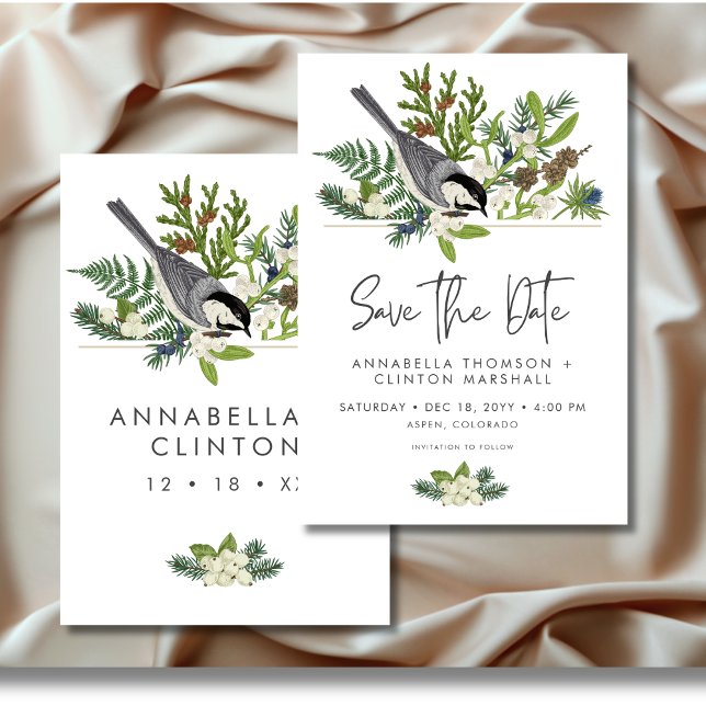 Rustic Winter Nature & Gräs Bröllop Spara Datumet (Rustic Winter Nature & Pine Wedding Save The Date)