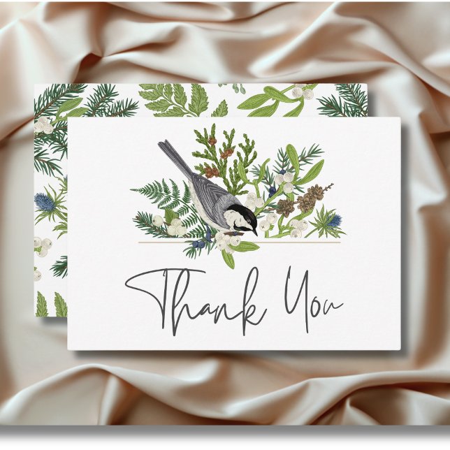 Rustic Winter Nature & Gräs Bröllop Tack Kort (Rustic Winter Nature & Pine Wedding Thank You Card)