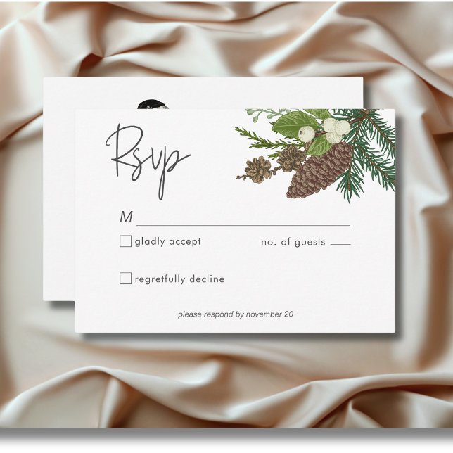 Rustic Winter Nature & Gräs OSA Kort (Rustic Winter Nature & Pine RSVP Card)