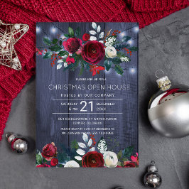 Rustic Winter Navy Red Blommigt Jul Open House Inbjudningar