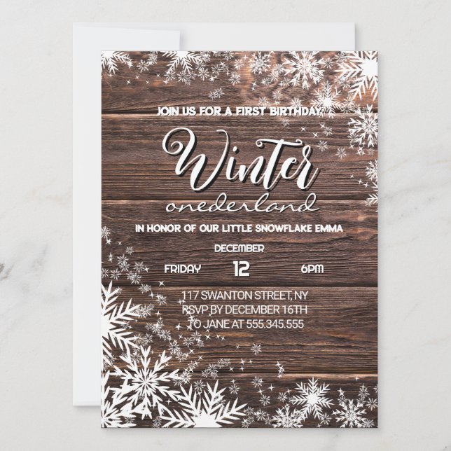 Rustic Winter onederland 1:a födelsedagen Inbjudningar (Framsida)