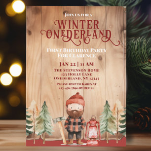 Rustic Winter Onederland Lumberjack Birthday Inbjudningar