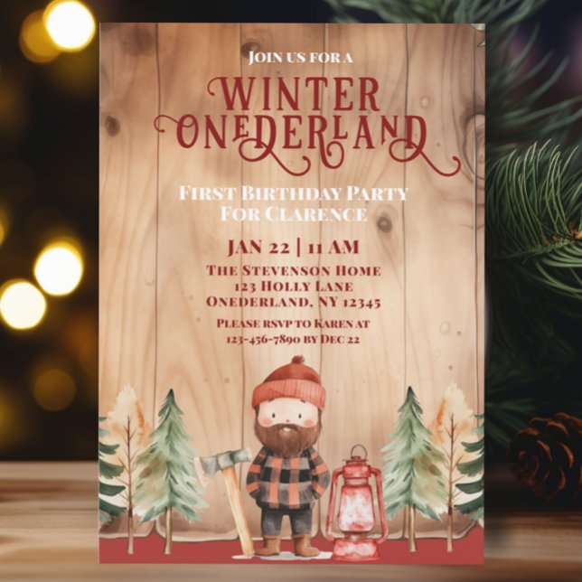 Rustic Winter Onederland Lumberjack Birthday Inbjudningar (Skapare uppladdad)