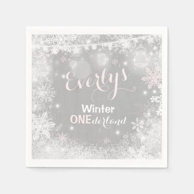 Rustic Winter ONEderland Party Napkin Pappersservett (Framsidan)