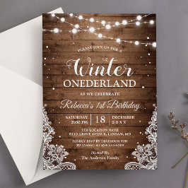 Rustic Winter ONEderland Snöre Baby Första födelse Inbjudningar