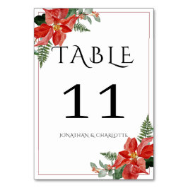 Rustic Winter Poinsettia Red Christmas Wedding Bordsnummer